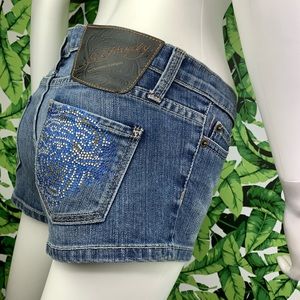 Y2K Ed Hardy Jean Short Shorts Size 27 Rhinestone Tiger Low Rise Daisy Dukes